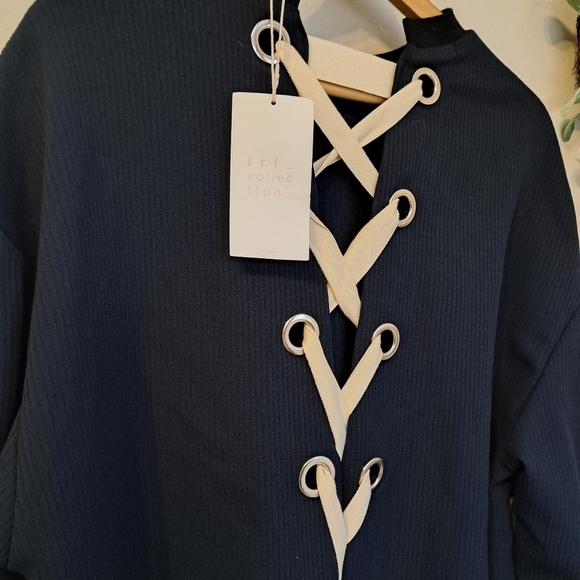 Zara NWT Navy Blue Trafaluc Collection Sweatshirt Oversized Size XS - Picture 3 of 8